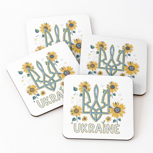 Item preview, Ukrainian Tryzub Emblem with Sunflowers and 'Ukraine' Text designed and sold by ML-Media.