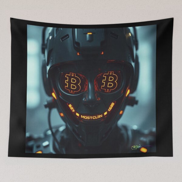 Item preview, Cyberpunk Bitcoin Mask – Futuristic Crypto Warrior Digital Art designed and sold by Benito Del Ray.