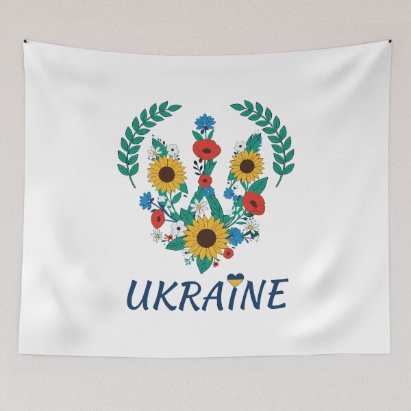Item preview, Floral Ukrainian Tryzub Emblem with Text 'Ukraine' designed and sold by RGShirtWorks.