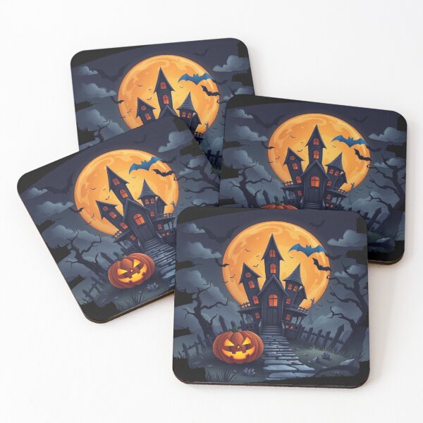 Artikelvorschau, Gothic Horror: Spukschloss und Kürbis unter einem orangefarbenen Vollmond entworfen und verkauft von Agnes-Creative.