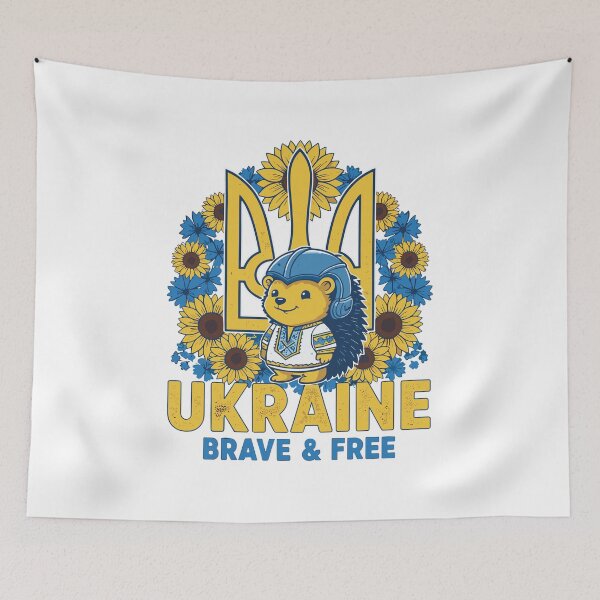 Item preview, Brave Ukrainian Hedgehog with Trident and Sunflowers designed and sold by RGShirtWorks.