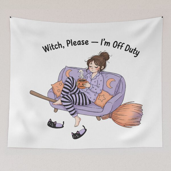 Item preview, Funny Tired Witch Halloween Design – Off Duty Pajama Witch with Coffee Mug designed and sold by Fashvora.