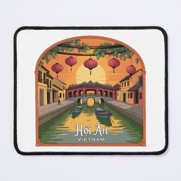Item preview, Hoi An Vietnam Sunset Illustration – Colorful Canal, Lanterns & Bridge Travel Art designed and sold by VividOrganica.