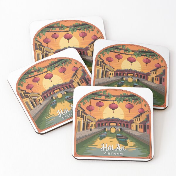 Item preview, Hoi An Vietnam Sunset Illustration – Colorful Canal, Lanterns & Bridge Travel Art designed and sold by VividOrganica.