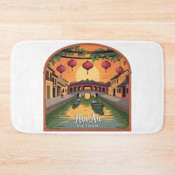 Item preview, Hoi An Vietnam Sunset Illustration – Colorful Canal, Lanterns & Bridge Travel Art designed and sold by VividOrganica.