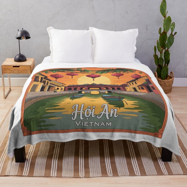 Item preview, Hoi An Vietnam Sunset Illustration – Colorful Canal, Lanterns & Bridge Travel Art designed and sold by VividOrganica.