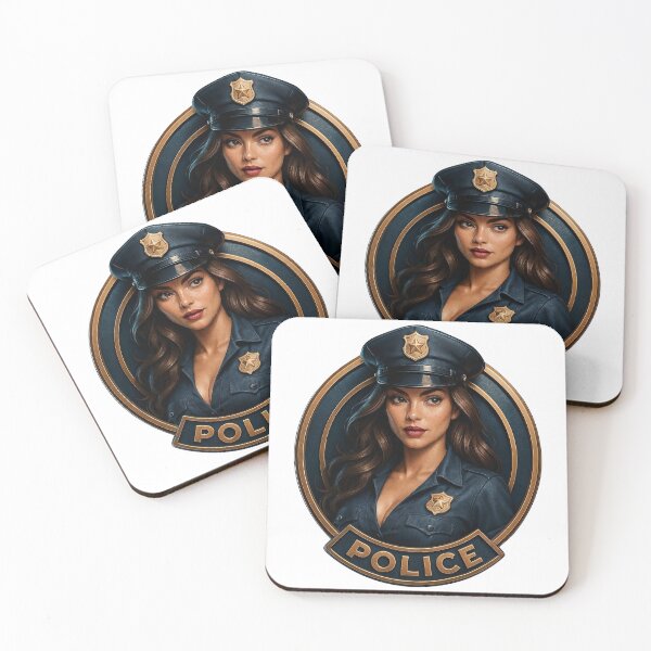 Item preview, Woman in dark blue police uniform inside gold trimmed badge emblem designed and sold by Creative88Art.