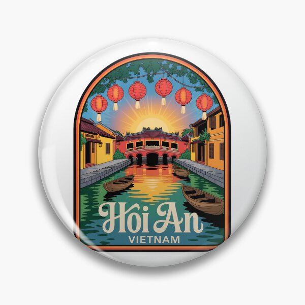 Item preview, Hoi An Vietnam Travel Sticker – Vintage Sunset Canal & Lantern Bridge Art designed and sold by VividOrganica.