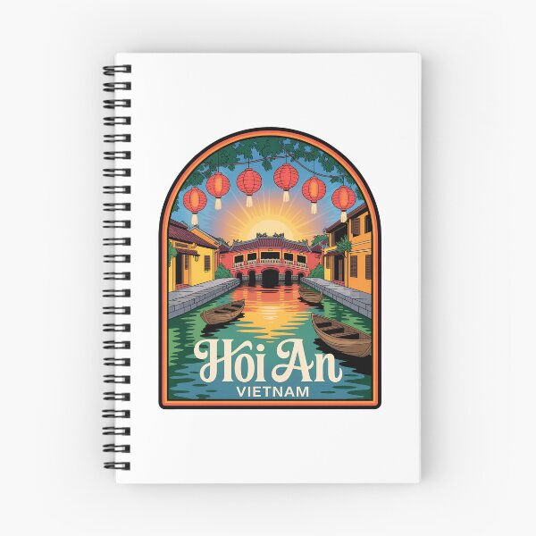 Item preview, Hoi An Vietnam Travel Sticker – Vintage Sunset Canal & Lantern Bridge Art designed and sold by VividOrganica.