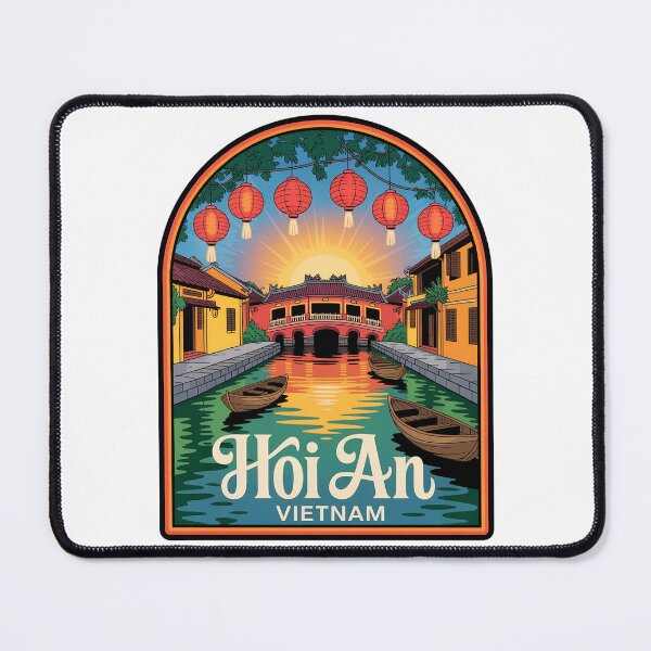 Item preview, Hoi An Vietnam Travel Sticker – Vintage Sunset Canal & Lantern Bridge Art designed and sold by VividOrganica.