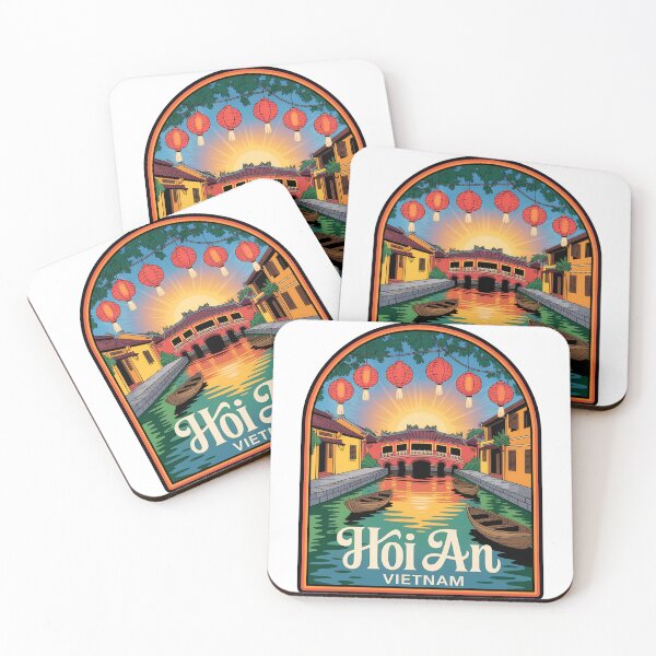 Item preview, Hoi An Vietnam Travel Sticker – Vintage Sunset Canal & Lantern Bridge Art designed and sold by VividOrganica.