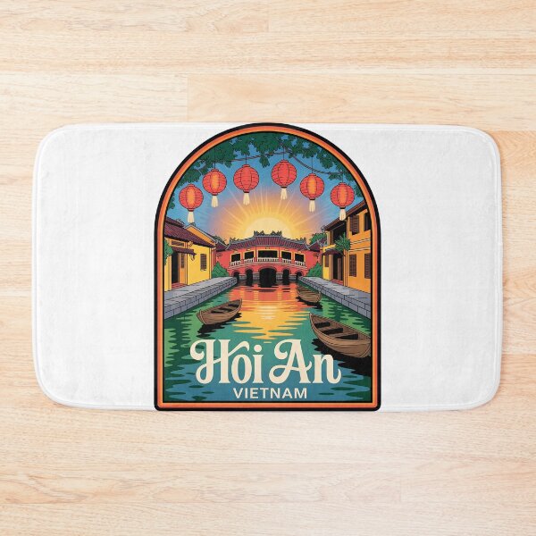Item preview, Hoi An Vietnam Travel Sticker – Vintage Sunset Canal & Lantern Bridge Art designed and sold by VividOrganica.