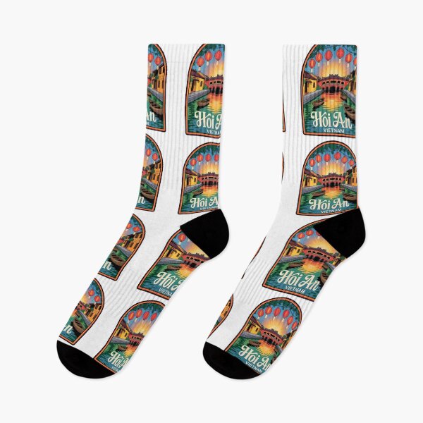 Item preview, Hoi An Vietnam Travel Sticker – Vintage Sunset Canal & Lantern Bridge Art designed and sold by VividOrganica.