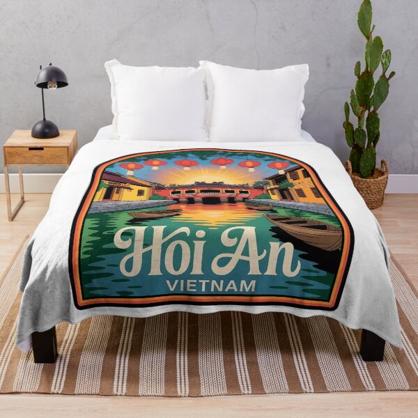 Item preview, Hoi An Vietnam Travel Sticker – Vintage Sunset Canal & Lantern Bridge Art designed and sold by VividOrganica.