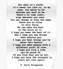 For what it's worth by F Scott Fitzgerald #minimalism #poem Poster