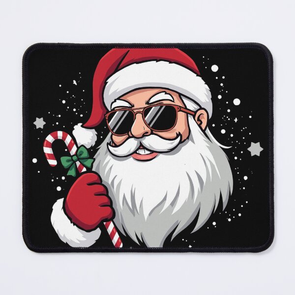 Item preview, Cool Santa Claus Illustration – Modern Christmas Art with Sunglasses and Candy Cane on Black Background designed and sold by PixelVibe782.