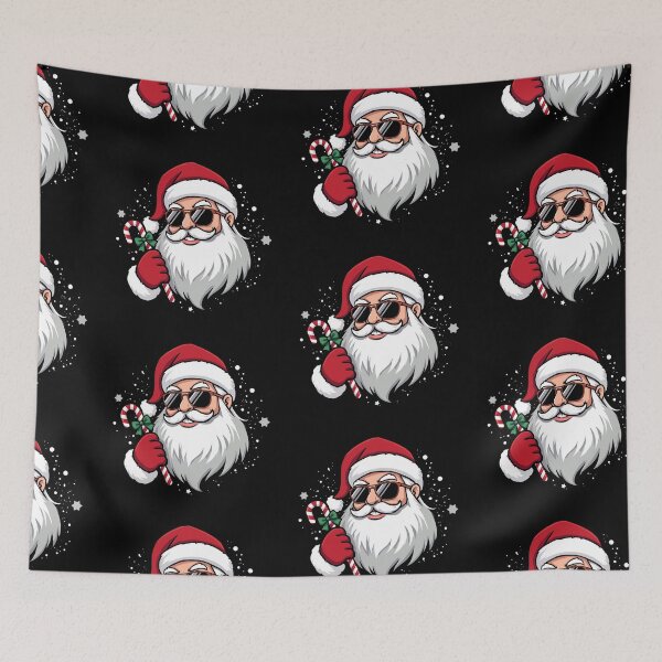 Item preview, Cool Santa Claus Illustration – Modern Christmas Art with Sunglasses and Candy Cane on Black Background designed and sold by PixelVibe782.