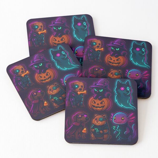 Item preview, Cyberpunk Halloween Pets – Neon Sticker Pack designed and sold by anniejunoaxie.