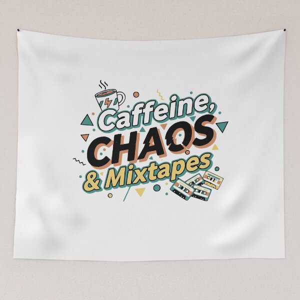 Item preview, Retro Vintage 80s 90s Gen X Coffee Lover Design Caffeine Chaos & Mixtapes designed and sold by LuxeGraphix.