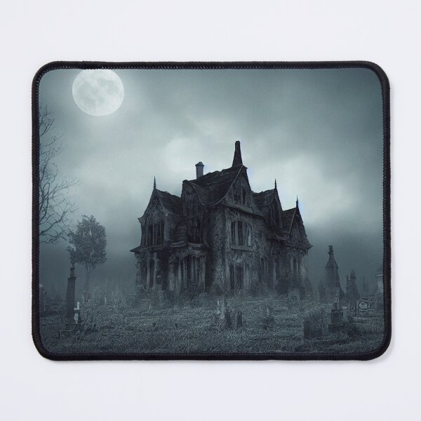 Item preview, Haunted house at night with moon and cemetery designed and sold by Artitectozz.