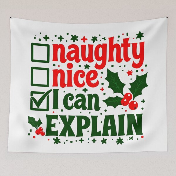Item preview, Naughty Nice I Can Explain Christmas Graphic With Checkboxes And Holly designed and sold by Rue Market.