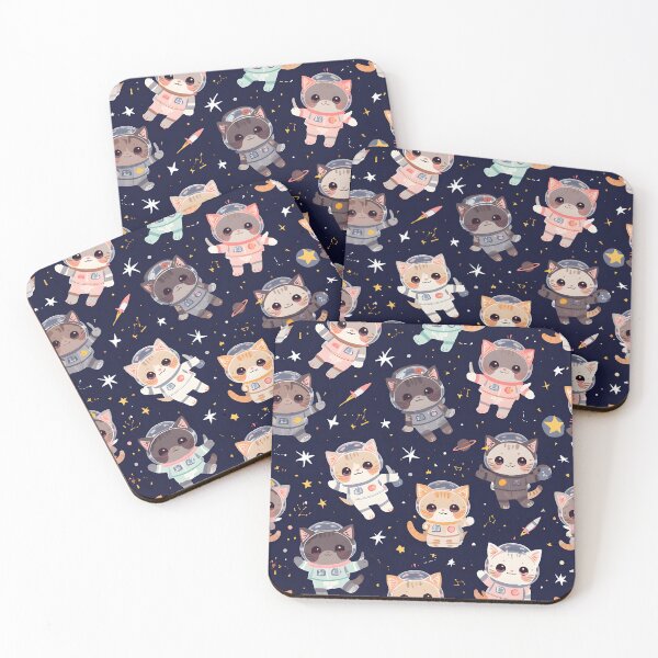 Item preview, Chibi Astro-Kitties Seamless Galaxy Pattern designed and sold by MoonlitDoodles1.