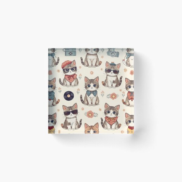 Item preview, Retro Hipster Tabby Cats Vinilo Flowers Camera Beige designed and sold by MoonlitDoodles1.