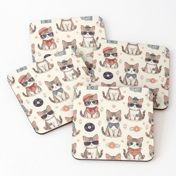 Item preview, Retro Hipster Tabby Cats Vinilo Flowers Camera Beige designed and sold by MoonlitDoodles1.