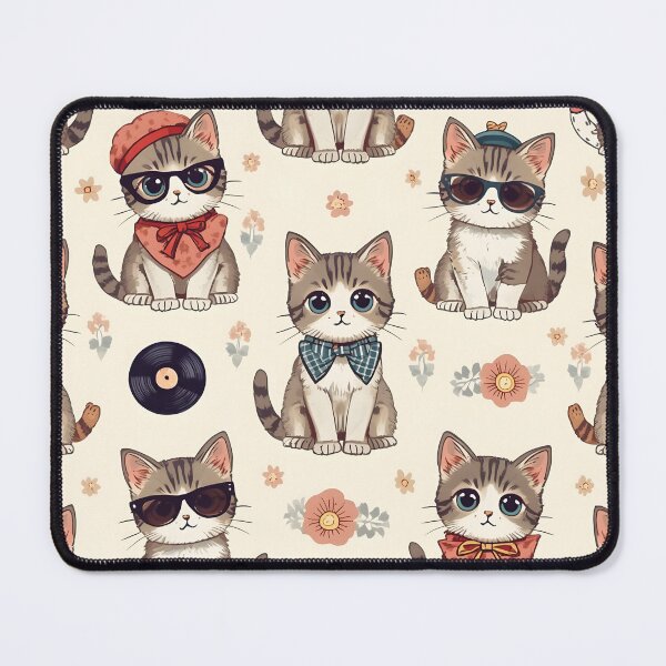 Item preview, Retro Hipster Tabby Cats Vinilo Flowers Camera Beige designed and sold by MoonlitDoodles1.