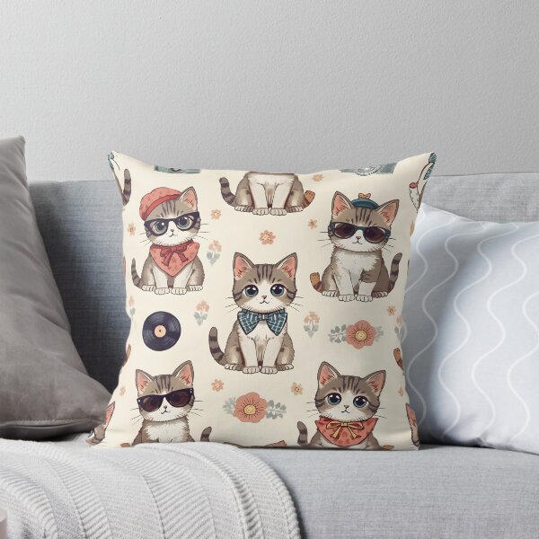 Item preview, Retro Hipster Tabby Cats Vinilo Flowers Camera Beige designed and sold by MoonlitDoodles1.