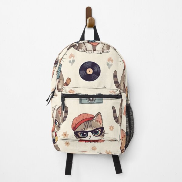 Item preview, Retro Hipster Tabby Cats Vinilo Flowers Camera Beige designed and sold by MoonlitDoodles1.