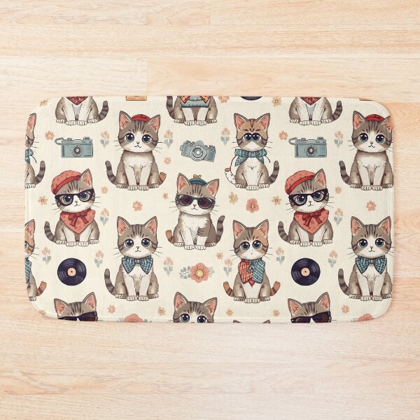 Item preview, Retro Hipster Tabby Cats Vinilo Flowers Camera Beige designed and sold by MoonlitDoodles1.