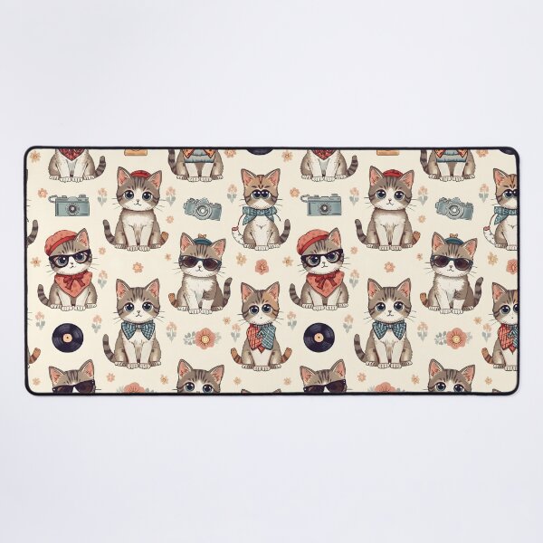 Item preview, Retro Hipster Tabby Cats Vinilo Flowers Camera Beige designed and sold by MoonlitDoodles1.