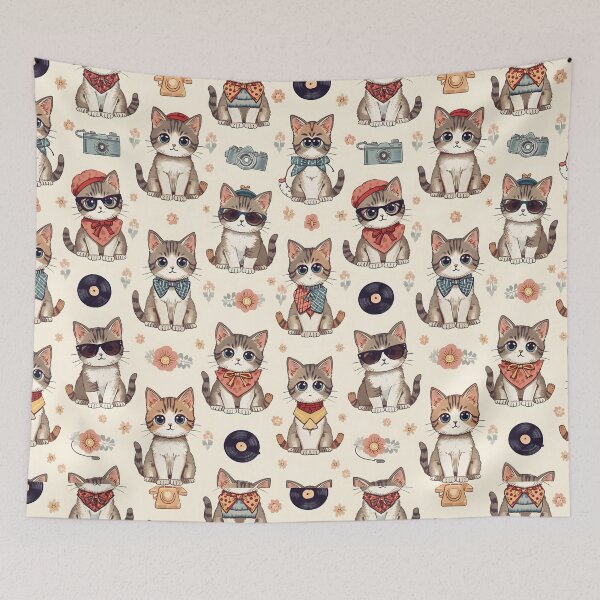 Item preview, Retro Hipster Tabby Cats Vinilo Flowers Camera Beige designed and sold by MoonlitDoodles1.