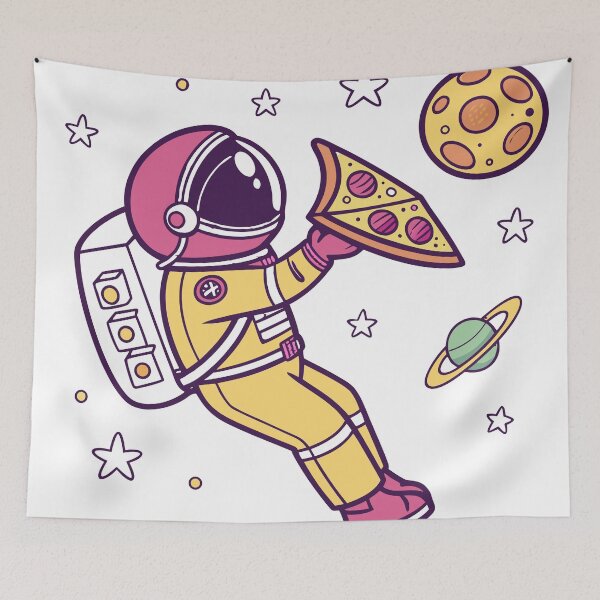 Item preview, Happy Astronaut Floating with Pizza Slice  designed and sold by Katsiampl.