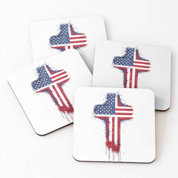 Item preview, Patriotic American Flag Cross Artwork With Splash Paint in Red, White, and Blue Colors designed and sold by Rue Market.