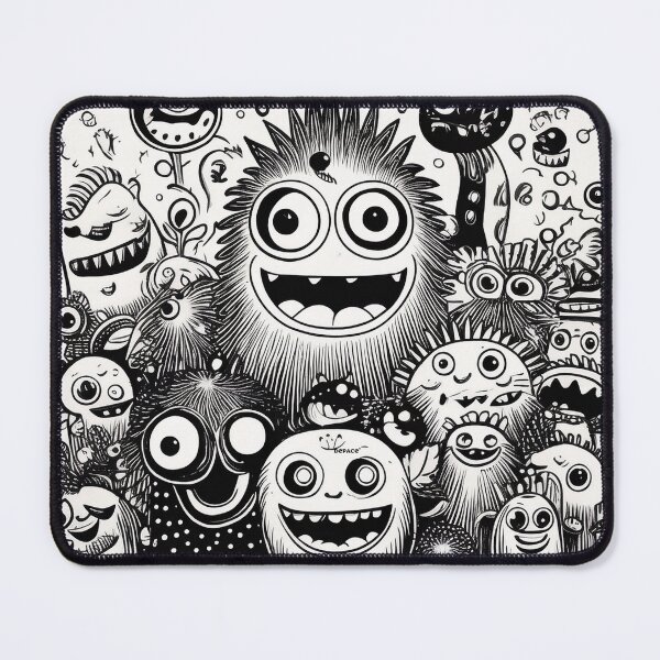 Item preview, Charming Black and White Woodblock Print of Happy Little Monsters Posing Together designed and sold by mrpropcake.