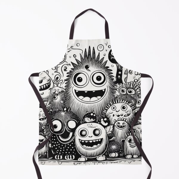 Item preview, Charming Black and White Woodblock Print of Happy Little Monsters Posing Together designed and sold by mrpropcake.