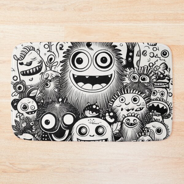 Item preview, Charming Black and White Woodblock Print of Happy Little Monsters Posing Together designed and sold by mrpropcake.