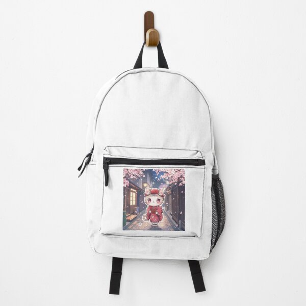 Item preview, Kawaii Maiko Cat in Kyoto – Cute Sakura Night Art | Japanese Kimono designed and sold by Rosemoonjapan.