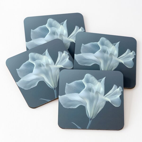 Item preview, X-Ray Flower in Blue – Elegant Translucent White Bloom on Deep Teal Background designed and sold by dawnleblanc55.