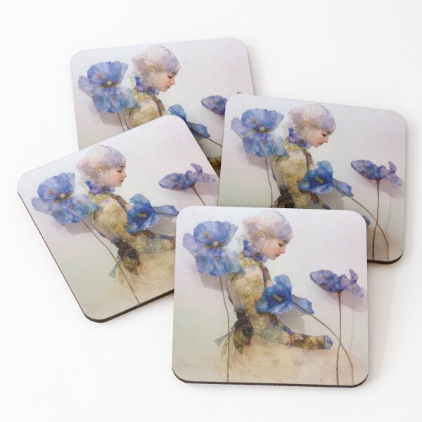 Item preview, Blue Poppies and the Dreamer – Ethereal Woman with Flowers in Klimt-Inspired Watercolor designed and sold by dawnleblanc55.