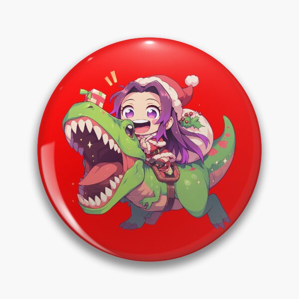 Item preview, Shinobu Kocho Christmas Dinosaur Ride Demon Slayer Anime Chibi designed and sold by TorbenKuhano.