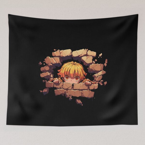 Item preview, Zenitsu Agatsuma Demon Slayer Anime Chibi Peeking Through Brick Wall Nervous Look designed and sold by TorbenKuhano.
