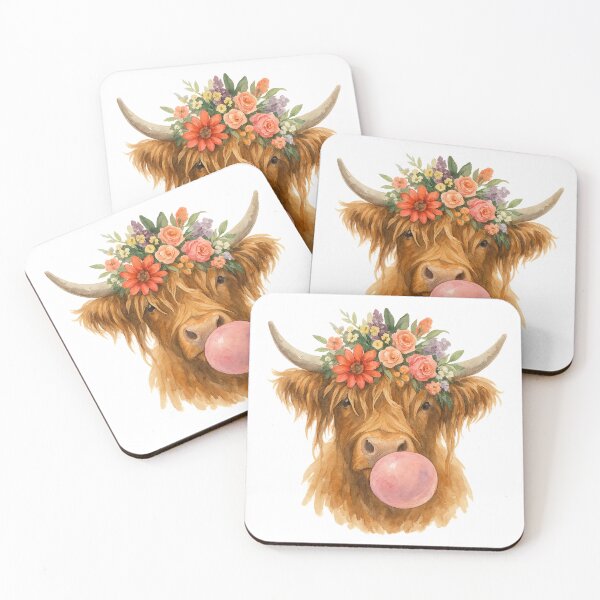 Item preview, Highland Cow | Floral Bubblegum Cow Watercolor designed and sold by Zippitydodads.