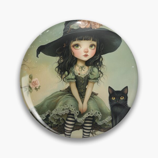 Item preview, Whimsical Witch and Feline Friend in Blooming Tree designed and sold by WhimsyWink.