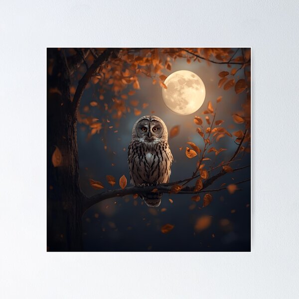 Item preview, Autumn Owl Under the Moon | Cozy Night Illustration designed and sold by Creative Corner Design.