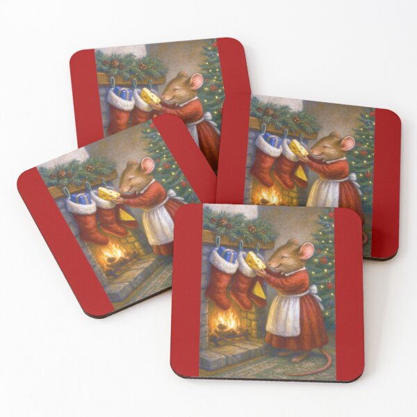 Item preview, Mama Mouse Stuffing Pieces of Cheese into the Christmas Stockings designed and sold by CarolM.