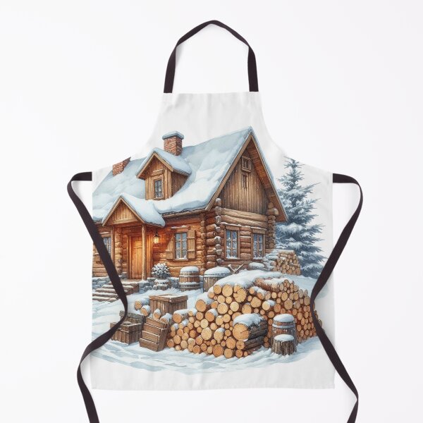 Item preview, Wooden Cabin with Snow and Firewood – Winter Holiday Art designed and sold by NotasCreativa.