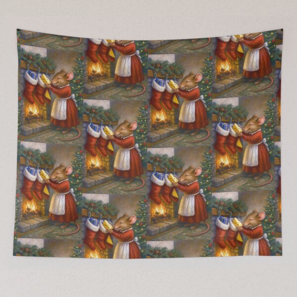 Item preview, Mama Mouse Stuffing Pieces of Cheese into the Christmas Stockings designed and sold by CarolM.